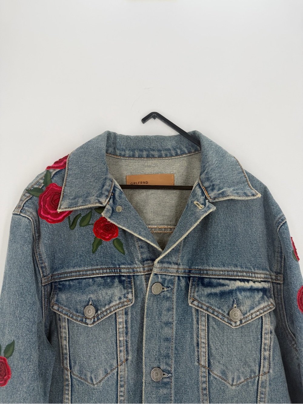 Grlfrnd Daria Rose Floral Embroidered Oversized Denim Jacket In Endless Love